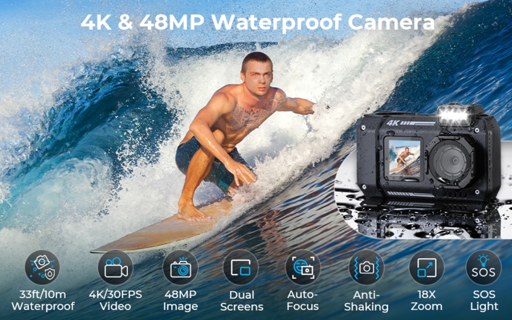 vidéo 4k et 48 mp jusqu’à 10m sous l’eau l’appareil parfait pour vos aventures